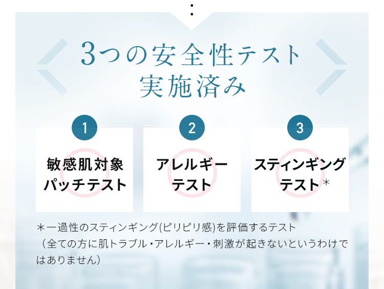 3つの安全性テスト実施済み