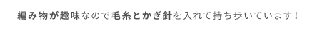 編み物が趣味なので毛糸とかぎ針を入れて持ち歩いています!