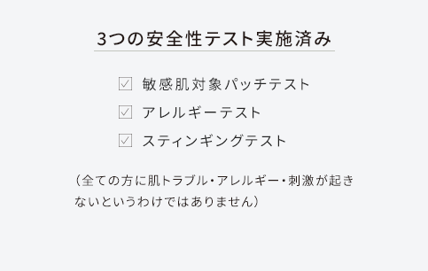 ３つの安全性テスト実施済み