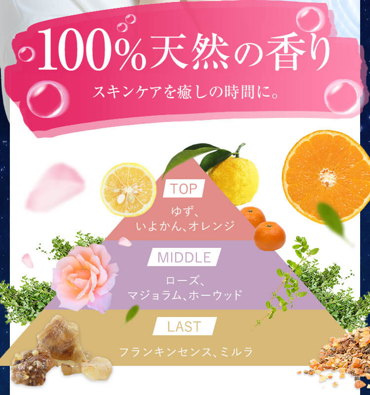 100％天然の香り。スキンケアを癒やしの時間に。