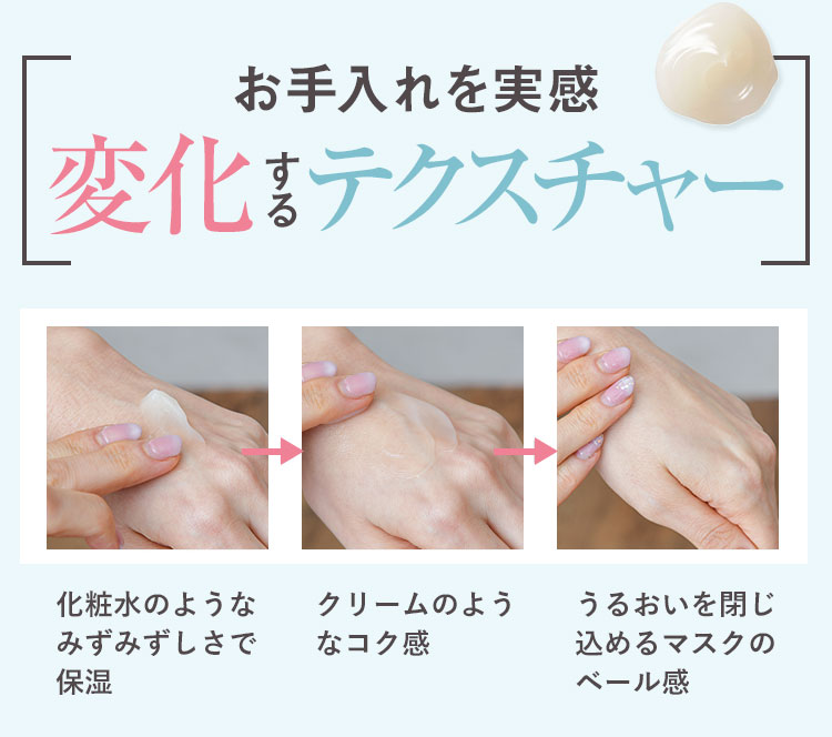 香りの変化を感じながら、ゆったりとした気持ちで肌に触れることで、こわばった表情や心をときほぐし、穏やかな美しさを目覚めさせます。