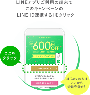 LINEアプリご利用の端末でこのキャンペーンの「LINE ID連携する」をクリック