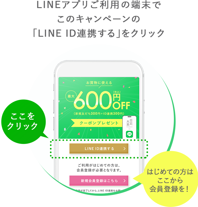 LINEアプリご利用の端末でこのキャンペーンの「LINE ID連携する」をクリック
