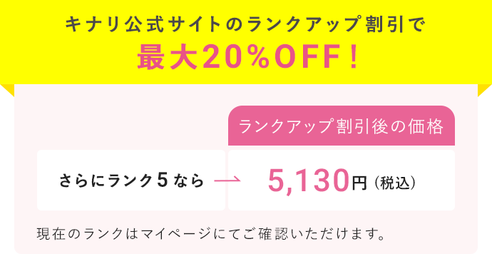 キナリ公式サイトのランクアップ割引で最大20%OFF