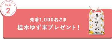 先着1,000名さま/桂木ゆず米プレゼント!