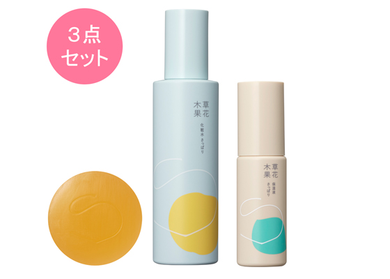 洗顔石けん+化粧水(さっぱり)+保湿液
